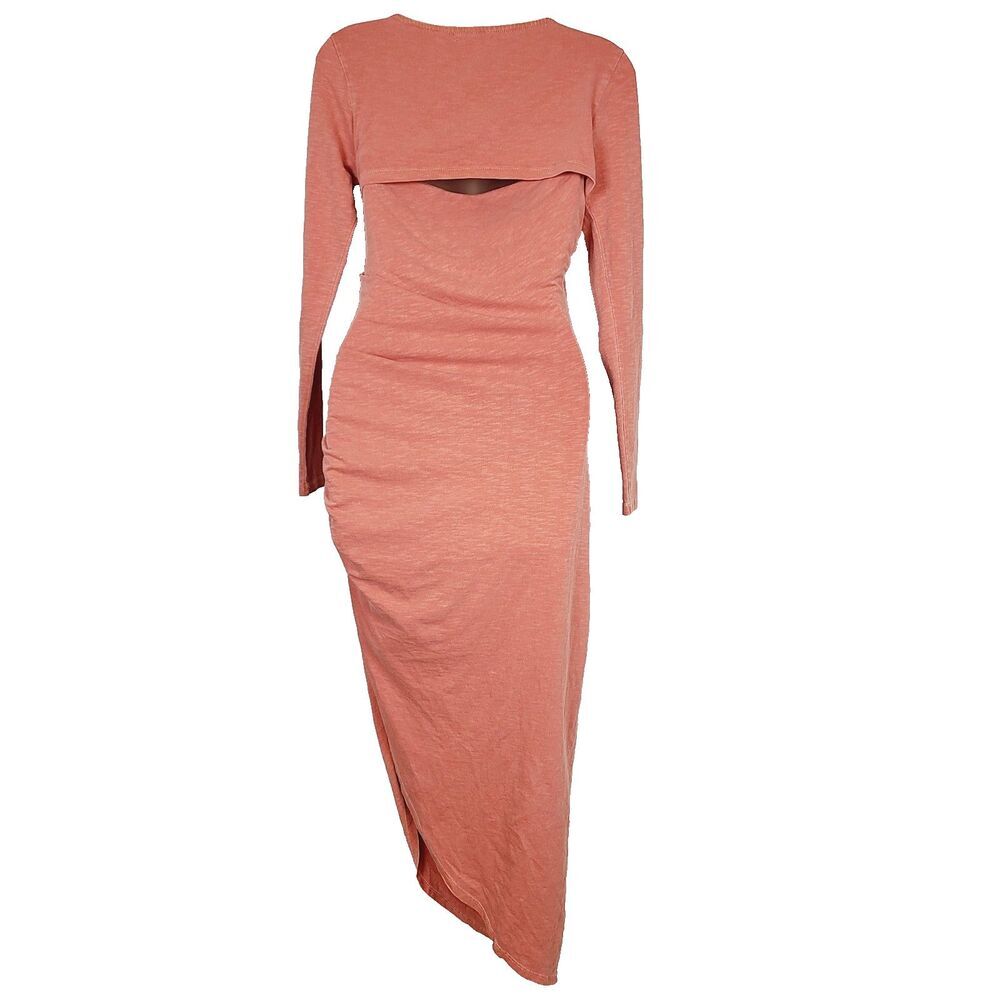 Sundry Draped Cutout Midi Dress In Pigmant Tandoori 1 (S) Orange Knit Midi - Picture 6 of 10
